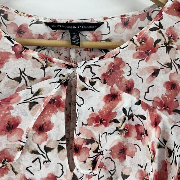 WHBM White House Black Market Top Size 8 Pink Flare Sleeve Blouse Floral Ruffle - Picture 4 of 9
